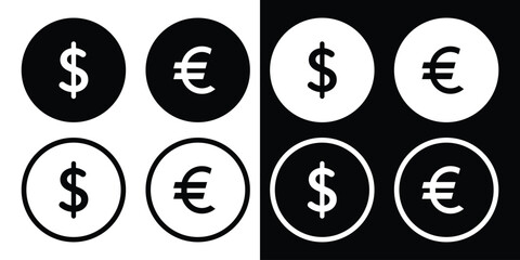 Dollar euro financial icon illustration showing online payment symbols, digital wallet graphics, currency signs and earnings coin visuals suitable, Money and currency symbols. Financial Symbols. EPS10