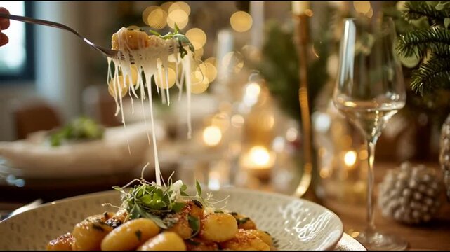 Creamy Cheese Gnocchi With Christmas Table Setting