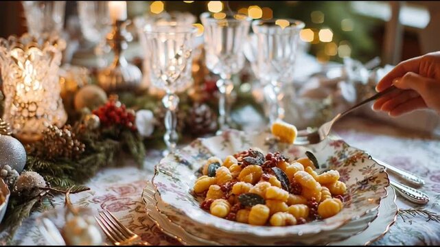 Creamy Cheese Gnocchi With Christmas Table Setting