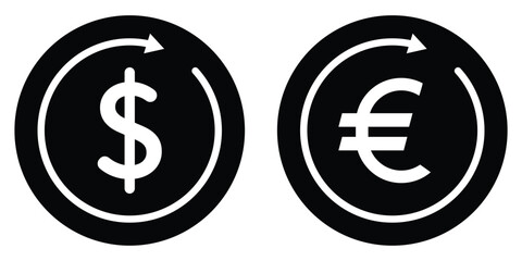 Collection of most popular currency symbol. Currency signs: dollar, yen, ruble, rupee, yuan, pound, franc and euro. Simple design of the most popular currency. Banknotes. Money and currency exchange. 