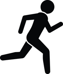 Black silhouette icon of a person running with arms and legs in motion on a white background