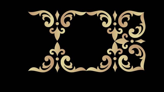 draw set of several red flower decorate with golden frame in rectangle shape on black screen background

