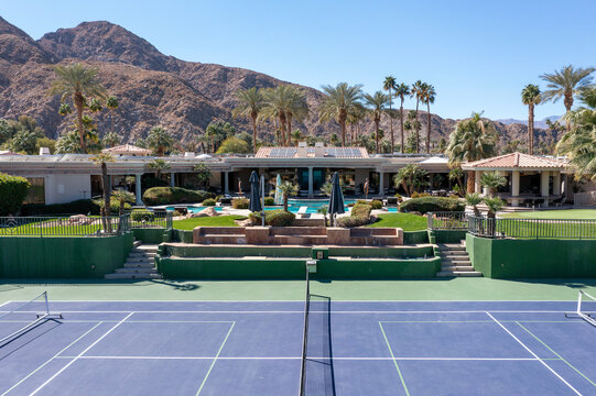 Luxury Home Aerial with Pool and Tennis Pickleball Court