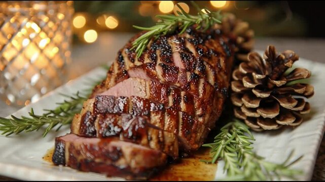 Roasted Beef Tri Tip With Pinecone Decor