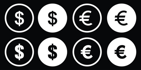 currency icons set. Australian dollar, us dollar, euro, pound, yuan, Yun, pkr, uae dirham, romania dinar, dinar, symbol sign. collection of currency symbol. Currency Signs, Financial App Icons. EPS 10