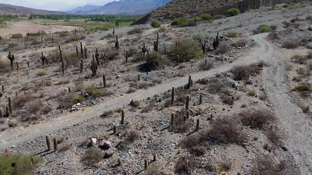 Vista a&eacute;rea con drone de la quebrada de Humahuaca, provincia de Jujuy, Argentina
