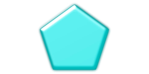A glossy light blue pentagon shape with a subtle 3D effect on a white background, a simple geometric graphic element.
