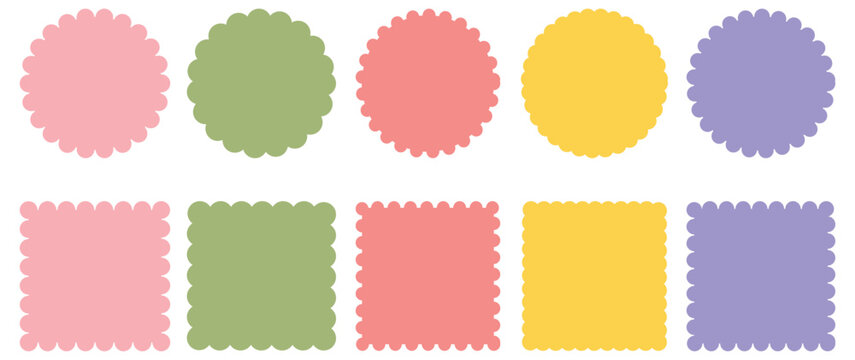 Zig zag edge rectangle shapes, colorful frame collection. Zigzag and Wavy Geometric Shapes, and set of frames. Cute wavy lace and curly wedding frames.  Isolated elements for design of text box.