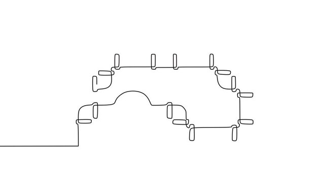 One line vector illustration of intricate industrial piping with a valve in minimalist design