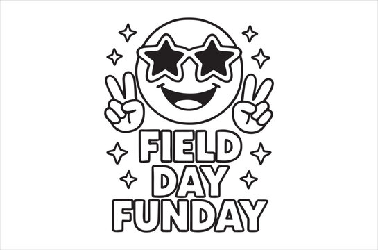 Cool smiley face with sunglasses and peace signs celebrating field day