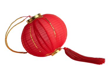 Red Chinese Lantern with Gold Accents isolated on a transparent background