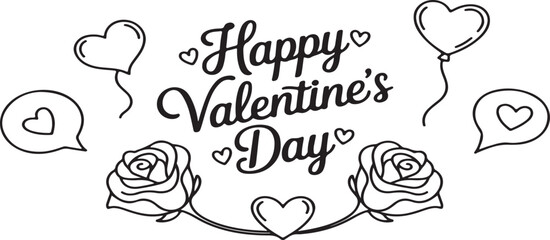 Valentine's Day Hearts, Cupid Arrows & Bow Line Art | Printable Black & White Love Illustration