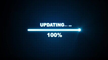 A blue progress bar updating from 0% to 100%. loading and processing data with percentage increase representing technology internet and software updates in a futuristic interface. 4K video animation - Powered by Adobe