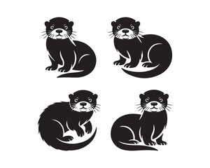 otter silhouettes vector silhouette design Illustration collection set, otter silhouette, river otter silhouette, sea otter silhouette, cute otter silhouette, otter standing silhouette, otter swimming