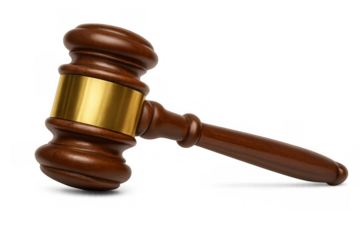 Gavel representing judicial authority, legal decision making, justice, and court verdict on transparent background