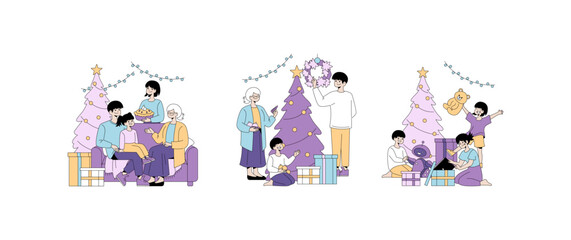 Fototapeta premium Family Celebrating Christmas with Gifts and Decorations