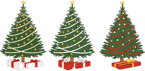 A vibrant, decorated Christmas tree with sparkling ornaments, ribbons, and twinkling lights, isolated with no background for a fresh holiday look.