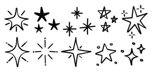 Set of hand drawn star spark theme Isolated Vector