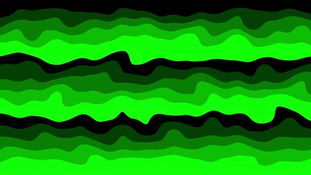 Abstract green and black wavy horizontal lines background with layered fluid liquid texture