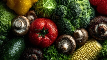 Fresh wet colorful vegetables creating healthy food background