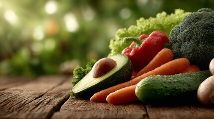 Fresh organic vegetables promoting healthy eating on wooden table