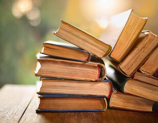 Old books arranged highlighting their historical significance. Neatly arranged representing a collection of wisdom