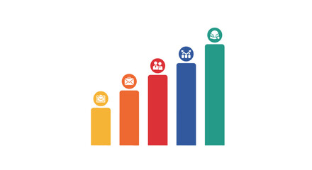 Bar chart showing growth and increasing success with icons representing people.