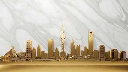 Futuristic cityscape with towering skyscrapers bathed in golden light and soft clouds creating a dreamy urban atmosphere