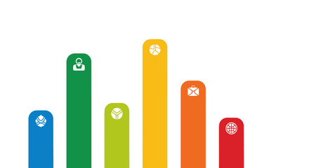 Colorful Bar Chart with Icons Representing Growth and Progress.