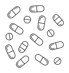 Various black and white capsule and pill isolated on white background capsules pills