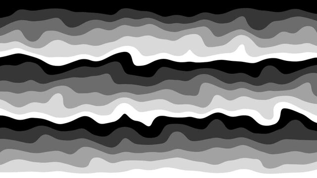 Abstract black and white wavy horizontal lines background with layered fluid liquid texture