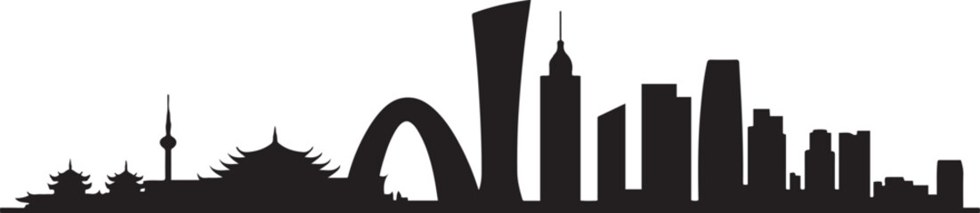 Chengdu China city skyline vector silhouette illustration. design Vector black silhouette