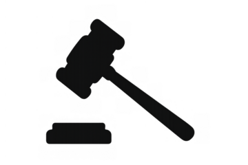 Gavel icon representing legal proceedings, justice, law, judgment, decision, court, and auction concepts on transparent background