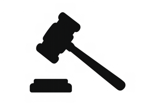 Gavel icon representing legal proceedings, justice, law, judgment, decision, court, and auction concepts on transparent background - Powered by Adobe