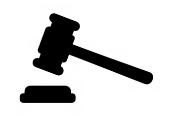 Gavel icon representing law, justice, court, auction decisions, and legal authority with transparent background