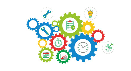 Interconnected colorful gears representing business process and workflow management.