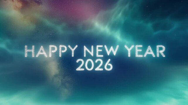 Happy New Year 2026 Particle Constellation in a Teal Magenta Gold Nebula, New Year Celebration video, New Year 2026 wishes, Happy New Year video, New Year Decoration video