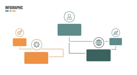 Organizational Chart Infographic with Icons and Connections.