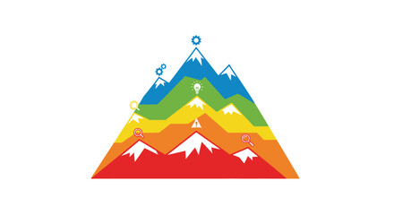 Colorful Mountain Range Landscape with Snow Peaks and Gradient Hues.