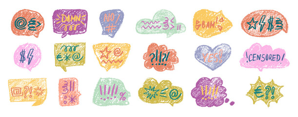 Speech bubble cartoon with angry swear text and curse symbols. Hand-drawn comic frame featuring skull icon. Ideal for dialog scenes showing intense emotion and offensive language.