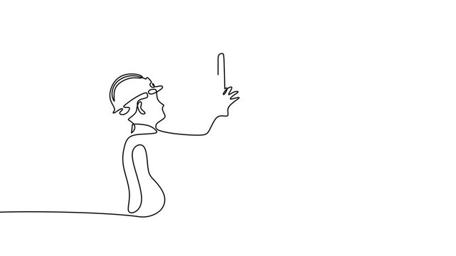 One line vector illustration of an electric technician in an industrial automation setting