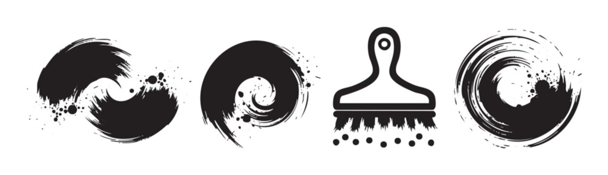 Black brush strokes and paint brush icons form a versatile collection of abstract and grunge design elements suitable for creative projects.