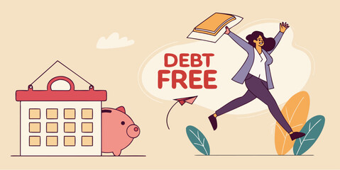 Happy woman celebrating financial freedom and being debt free