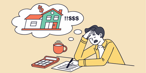 Stressed man thinking about high mortgage rates and expensive housing