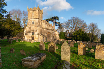 Holy Cross Church in Seend, Wiltshire. Dating from about 1450 - Wide with graveyard