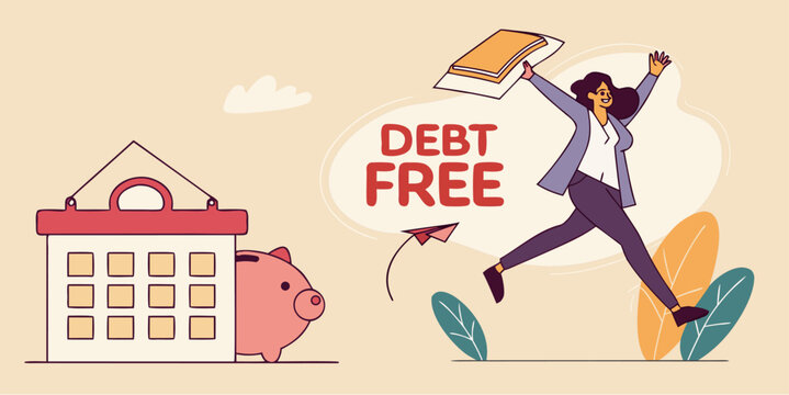 Happy woman celebrating financial freedom and being debt free