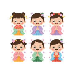 Set of smiling cartoon children vector illustration