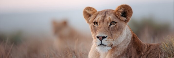 Lioness is laying in the grass