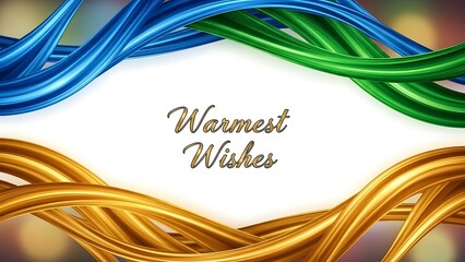 Colorful twisted ribbons with gold foil lettering displaying warmest wishes message
