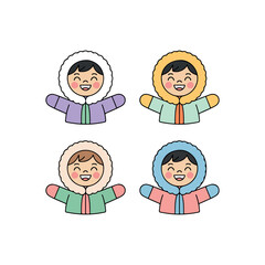 Friendly Faces in Colorful Coats: A charming illustration portrays four smiling children, each wrapped in a unique and cozy winter coat.